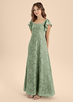 Azazie Bondi Junior A-Linie Schleifen Blumen-Burnout Kleid Staubiger Salbeigrün image3