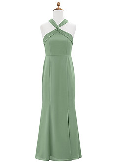 Azazie Rue Junior Robe Sirène en Mousseline de soie Fente Latérale Matcha image6