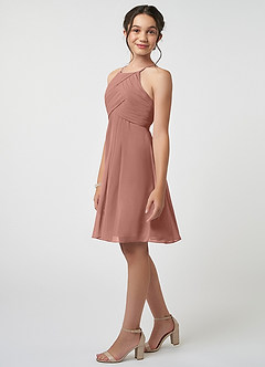 Azazie Ginny Junior A-Linie Plissee Chiffon Kleid Zedernrose image3