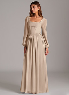 Azazie Maree Bridesmaid Dresses Taupe A-Line Corset Chiffon Dress image1