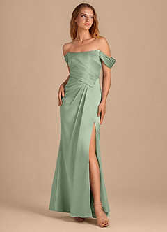 Azazie Shea Final Sale Matcha Mermaid Off the Shoulder Metallic Satin Convertible Dress image1