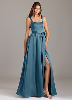 Azazie Elliott Bridesmaid Dresses Bermuda A-Line with Pockets Stretch Satin Dress image1