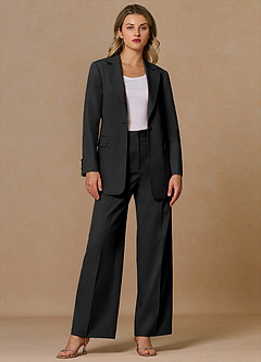 front Margaret Black Cotton Linen Blend Pants