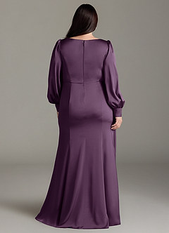 Azazie Raye Bridesmaid Dresses Plum Mermaid Long Sleeve Stretch Satin Dress image8