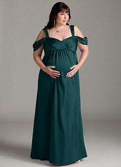 Azazie Rhea Maternity Bridesmaid Dresses A-Line Off-The-Shouler Pleated Stretch Satin Floor-Length Dress image8
