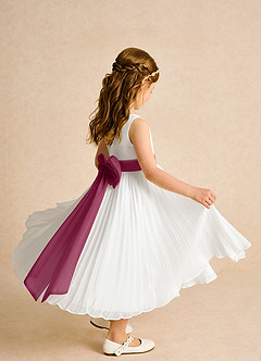 Azazie Margot Flower Girl Dresses Ivory Mulberry A-Line Pleated Chiffon Dress image7