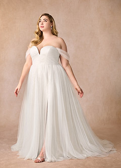 Azazie Maia Wedding Dresses Diamond White A-Line Off the Shoulder Tulle Dress image15