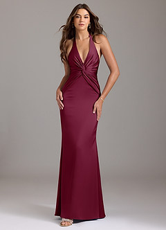 Azazie Valerie Bridesmaid Dresses Mulberry Mermaid Pleated Stretch Satin Dress image1
