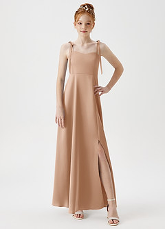 Azazie Rosey Junior Robe Trapèze en Satin extensible Encolure en Forme de Cœur Rose Perle image5