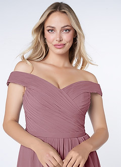 Azazie Audrianna Bridesmaid Dresses Vintage Mauve A-Line Off-The-Shoulder Gathered Chiffon Convertible Dress image5
