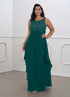Azazie Xella Mother of the Bride Dresses Peacock A-Line Lace Chiffon Dress image10