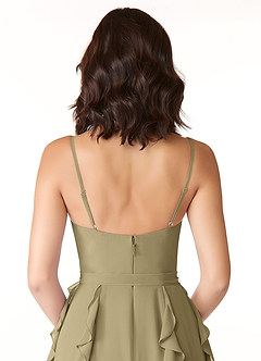 Azazie Peyton Jurken voor bruidsmeisjes Jurk van Chiffon met A-Lijn Ruches Mosgroen image3