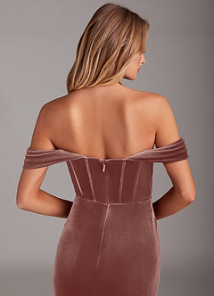 Azazie Jas Bridesmaid Dresses Rustic Rose Sheath Off-The-Shoulder Corset Velvet Convertible Dress image7