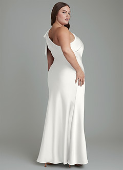 Azazie Yuanna Bridesmaid Dresses White Mermaid One Shoulder Stretch Satin Dress image9