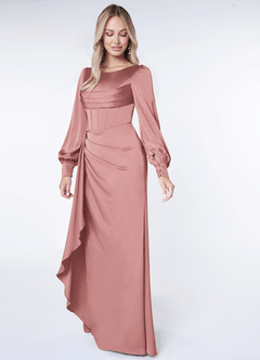 Azazie Raye Bridesmaid Dresses Dusty Rose Mermaid Long Sleeve Stretch Satin Dress image3