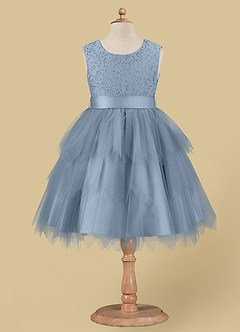 Azazie Chica Flower Girl Dresses Dusty Blue A-Line Lace Tulle Dress image5