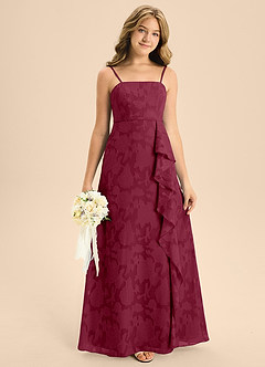 Azazie Kaylee Junior A-Linie Gürtel/Schärpe Blumen-Burnout Kleid Burgunderrot image3