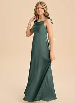 Azazie Gumdrop Junior Sea Moss Empire Pleated Stretch Satin Dress image5