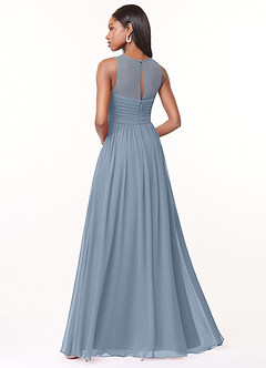 Azazie Nina Bridesmaid Dresses Dusty Blue A-Line Pleated Chiffon Dress image2