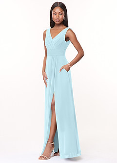 Azazie Karina Bridesmaid Dresses Cloud Blue A-Line Pleated Chiffon Dress image3