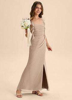 Azazie Jessamine Junior Vestido de Gris Pardo de Gasa de Corte Sirena con Escote de Corazón image4