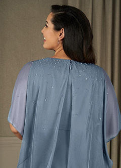 Azazie Aspyn Mère de la mariée Robes Robe Fourreau en Maille Perlé Bleu Poussiéreux image6