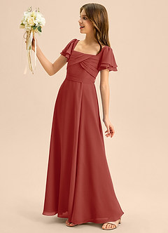 Azazie Azey Junior Vestido de Terracota de Gasa de Corte en A con Volante image7