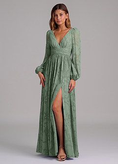 Azazie Norah Bridesmaid Dresses Matcha A-Line Long Sleeve Floral Burnout Dress image5