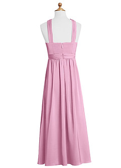 Azazie Jiya Junior Vestido de Rosa Caramelo de Satén Elástico de Corte en A con Plisado image6