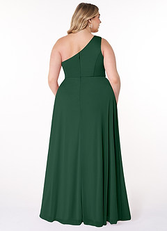 Azazie Brooke Bridesmaid Dresses Dark Green A-Line One Shoulder Mesh Dress image7