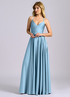 Azazie Truce Bridesmaid Dresses Steel Blue A-Line Stretch Satin Dress image4