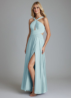 Azazie Hosanna Bridesmaid Dresses Sea Glass A-Line Pleated Chiffon Dress image5