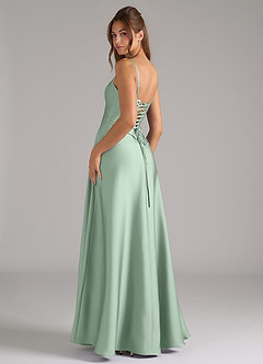 Azazie Valentine Bridesmaid Dresses Agave A-Line Corset Stretch Satin Dress image2
