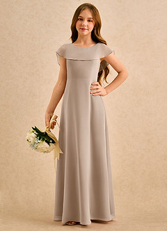 Azazie Kittie Girls Formal Flower Girl Dresses Taupe A-Line Chiffon Dress image5