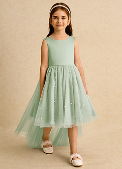 Azazie Bell vestidos de niña de las flores Vestido de Salvia Polvorienta de Tul de Princesa con Lazo image6