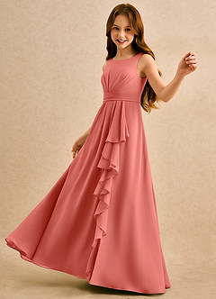 Azazie Chibi Girls Formal Abiti da Ragazza di Fiori Abito A-Line in Chiffon Plissettato Salmone Rosa image5
