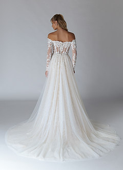 Azazie Solaris Wedding Dresses Diamond White Champagne A-Line V-Neck Sequins Tulle Dress image2