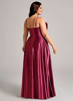 Azazie Elle Bridesmaid Dresses Burgundy A-Line with Pockets Metallic Satin Dress image5
