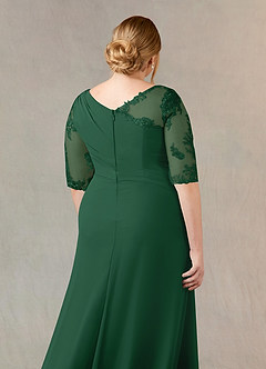 Azazie Dionysus Mother of the Bride Dresses Dark Green A-Line Boatneck Lace Chiffon Dress image11