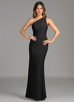 Azazie Akilah Bridesmaid Dresses Black Mermaid One Shoulder Premium Stretch Jersey Dress image4