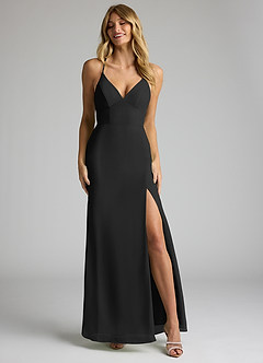 Azazie Becca Bridesmaid Dresses Black Sheath V-Neck Chiffon Dress image4
