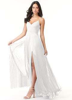 Azazie Vini Jurken voor bruidsmeisjes Jurk van Chiffon met A-Lijn V-hals geplooid Wit image3