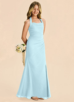 Azazie Destiny Junior Cloud Blue Sheath Ruched Chiffon Dress image3