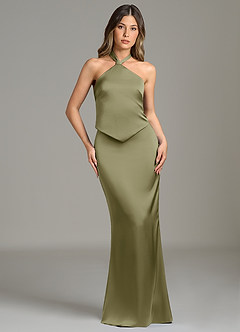 Azazie Francesca Bridesmaid Dresses Pistachio Sheath Stretch Satin Dress image1