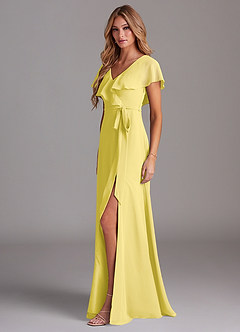 Azazie Lainey Bridesmaid Dresses Canary A-Line with Pockets Chiffon Dress image4