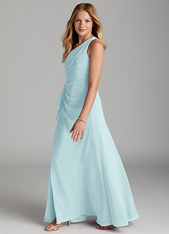 Azazie Maive Junior Sea Glass A-Line Pleated Chiffon Dress image5