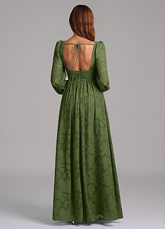 Azazie Norah Final Sale Olive A-Line Long Sleeve Floral Burnout Dress image6