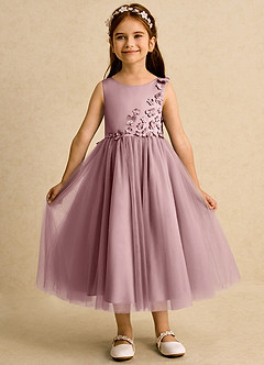 Azazie Malva Flower Girl Dresses Dusty Rose Ball-Gown Bow Tulle Dress image4