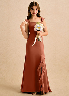 Azazie Novalie Girls Formal Robe Demoiselle D'honneur Fillette Robe Sirène en Satin extensible Arc Rose De Cèdre image5