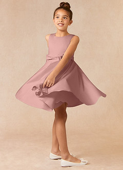 Azazie Coco Flower Girl Dresses Rose Gold A-Line Bow Matte Satin Dress image3